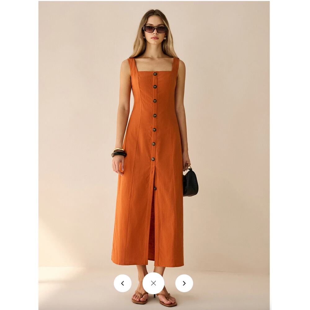 Commense Square-Neck Button-Front Maxi Dress with… - image 6